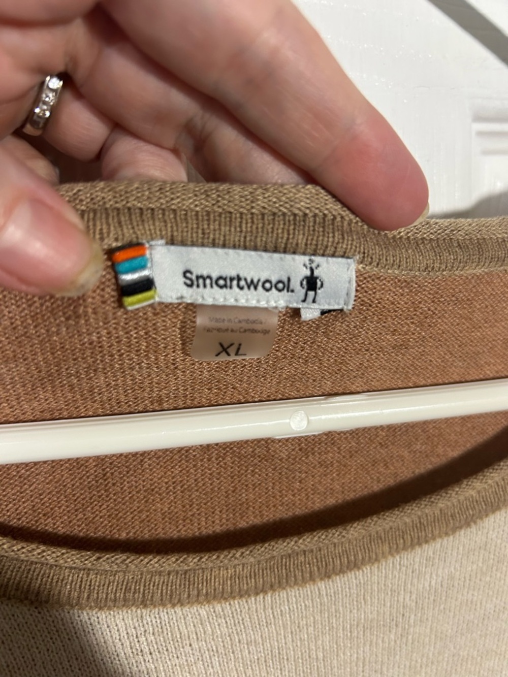 Smartwool shadow pine color block Cream and Tan Crew Neck Sweater X- Large - Picture 3 of 10